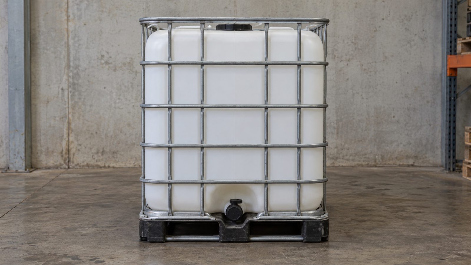 Single 1000 litre IBC container on its pallet base