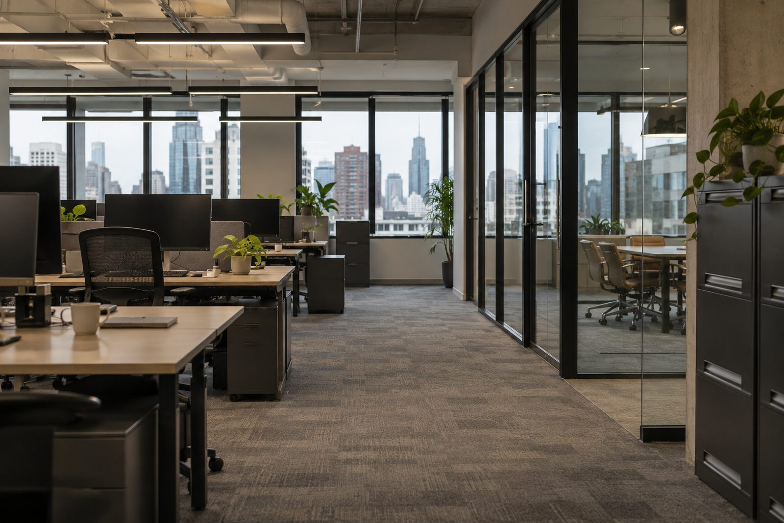 Vacated office floor before a defit