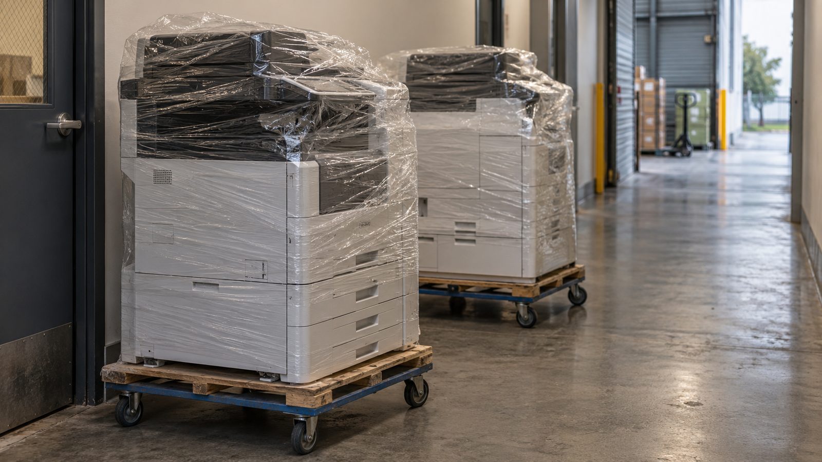 Office photocopiers wrapped for collection