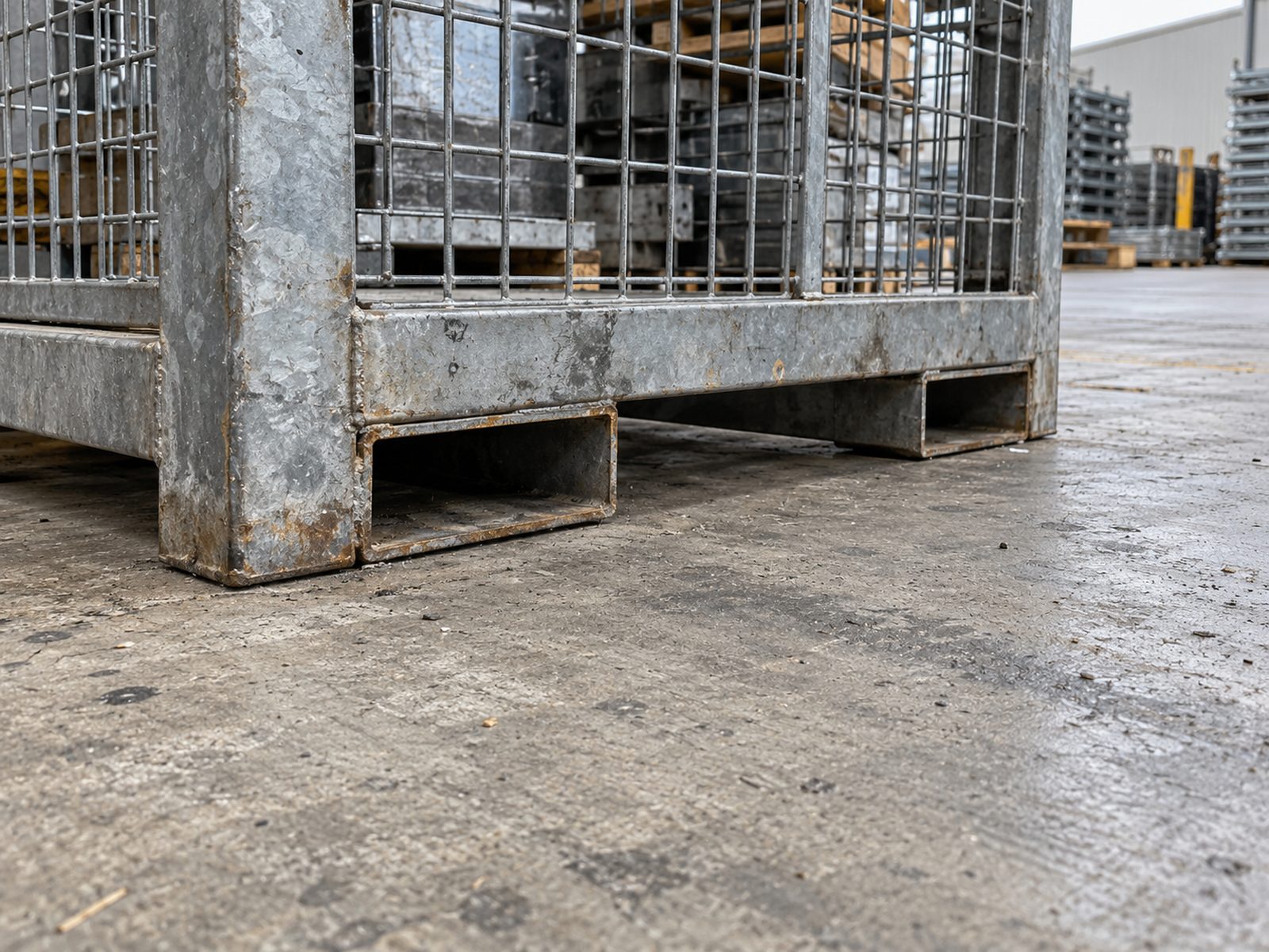 Example of a used stillage base and fork entry points