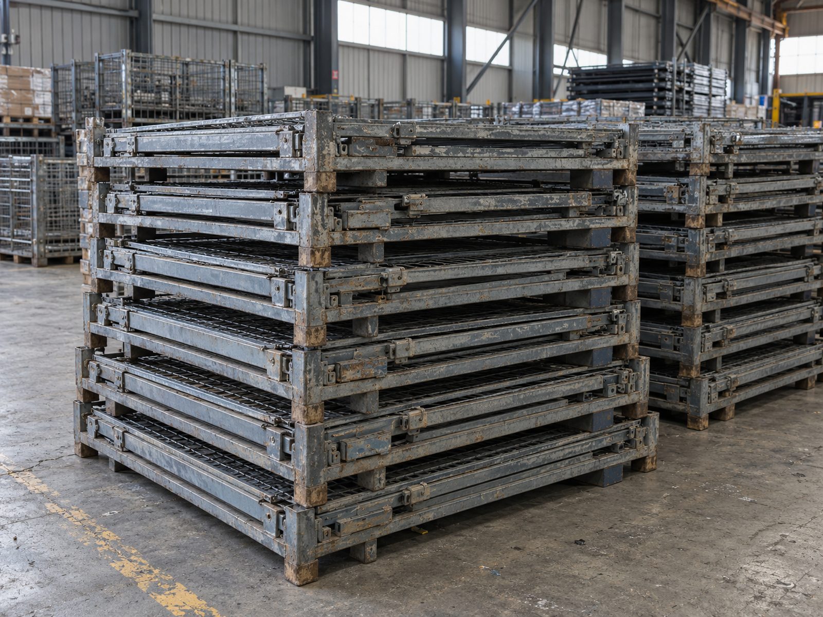 Example of used collapsible stillages folded flat